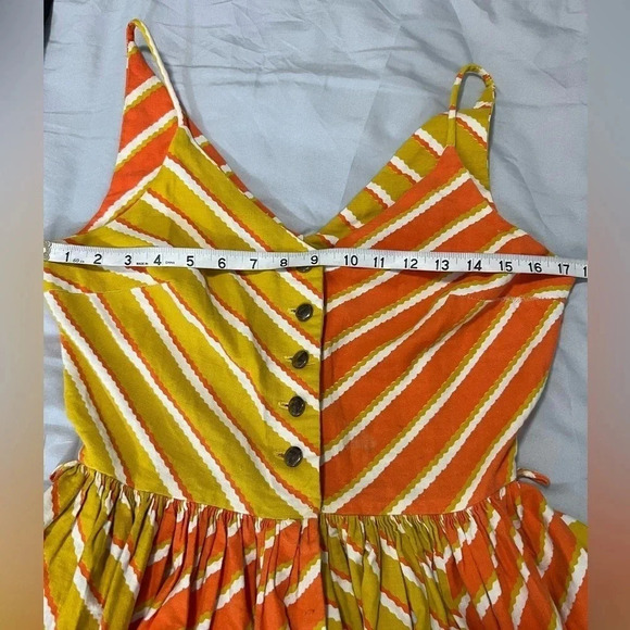BOHEMIAN DRESS STRIPED ORANGE & YELLOW SLEEVELESS FIT FLAIR MIDI - Picture 5 of 11